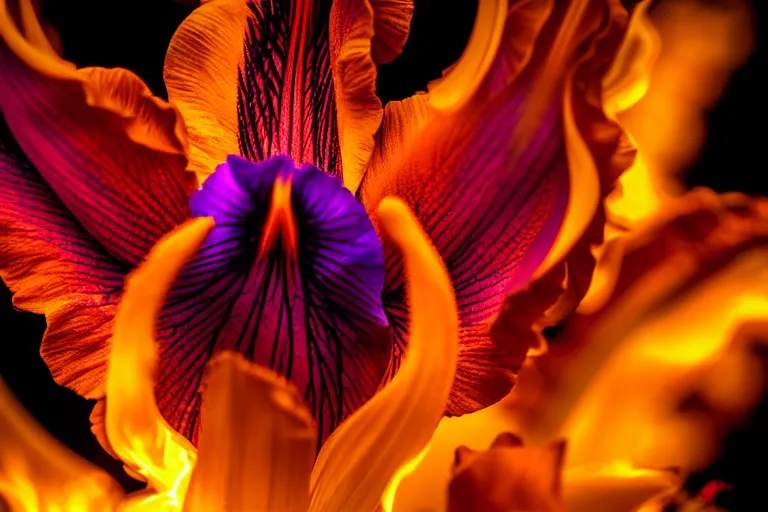Prompt: iris flower on fire photo