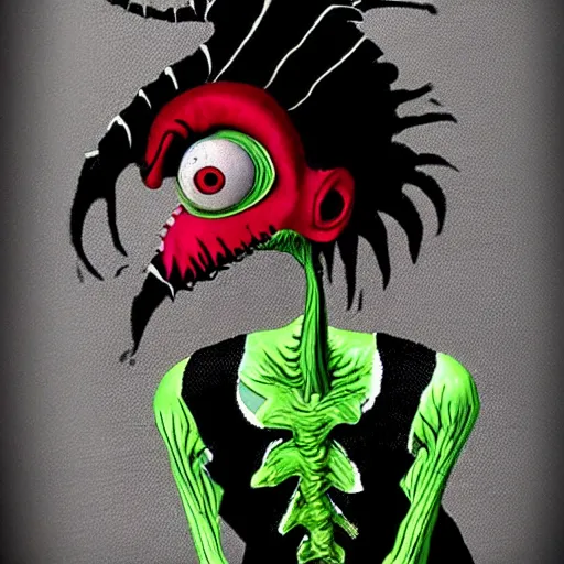 Image similar to scary beetlejuice creature. in the style of tim burton
