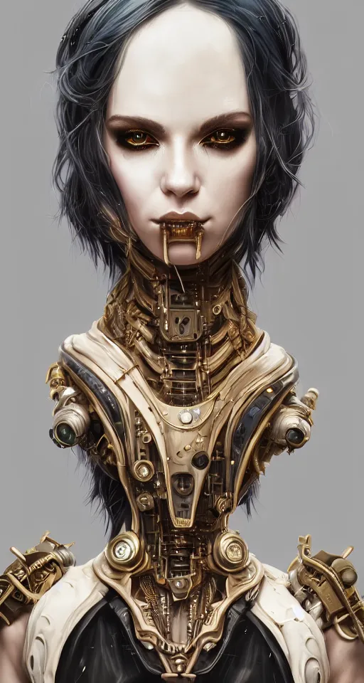 Image similar to soft lustrous ivory ebony biotech raver gutter punk gothic steampunk cyborg, golden ratio, details, scifi, fantasy, cyberpunk, intricate, decadent, highly detailed, digital painting, octane render, artstation, concept art, smooth, sharp focus, illustration, art by artgerm, loish, wlop