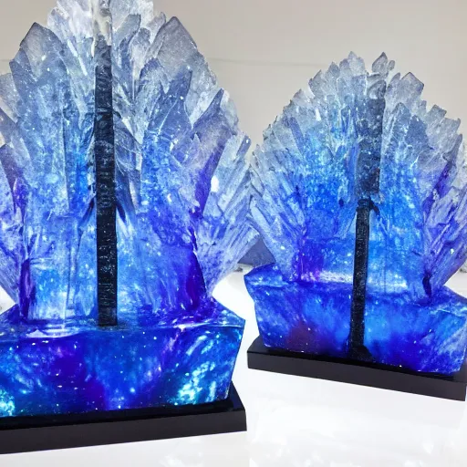 Prompt: blue ice crystal forest sculpture of galaxy