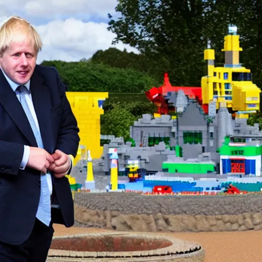 Image similar to boris johnson working at legoland windsor, reality, realistic, detailed, 8 k, award winning, wide shot,