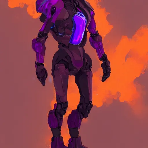 Prompt: Character design sketch with body made of Purple Lava and fire, mecha humanoid with cyberpunk bomber jacket, concept art character, organic, deep shadows by Heri Irawan, d&d art, fantasy, painted, 4k, high detail, sharp focus, artstation