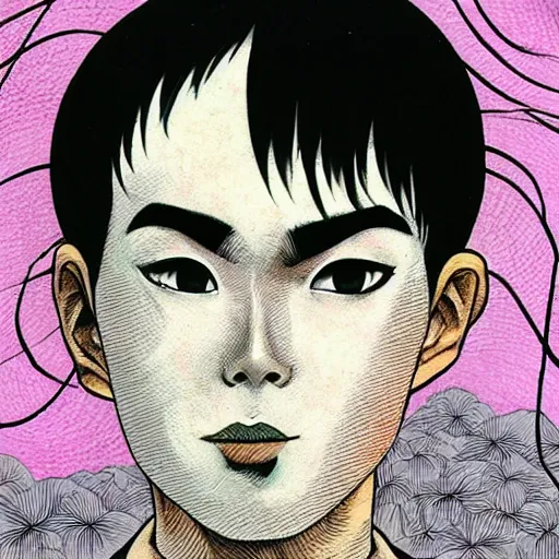 Image similar to a lush vine covered portrait by junji ito