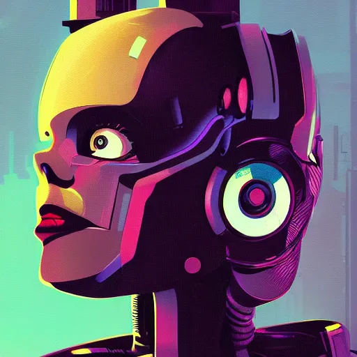 Image similar to cyberpunk robotic esther povitsky, sharp lines, digital, artstation, colored in