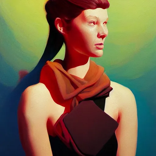 Image similar to Portrait of a cute woman, very coherent, painted by painted by Benjamin Björklund, painted by Edward Hopper, Wayne Barlowe, painted by James Gilleard, airbrush, art by JamesJean