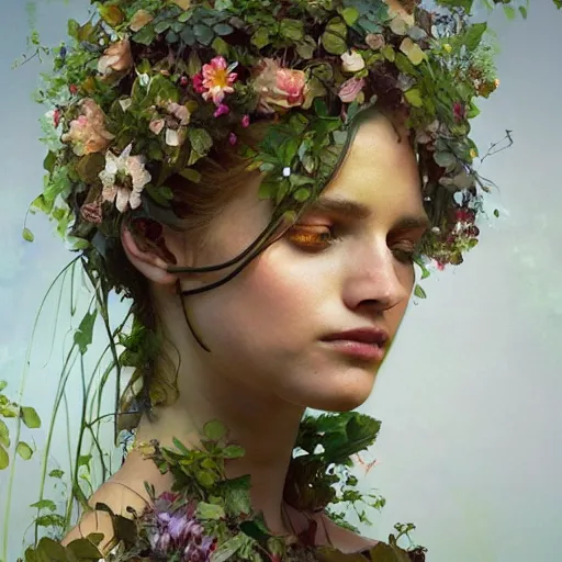 a gorgeous young woman covered in plants, flowers and | Stable ...