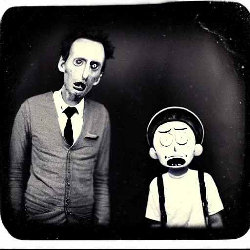 Image similar to tintype photo of “ rick and morty ” old time