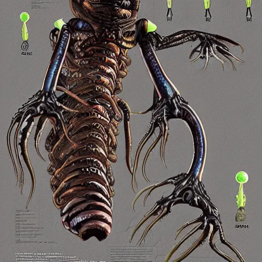 Image similar to alien parasite, scientific illustration with callouts by Ersnt Haekel, detailed scan,