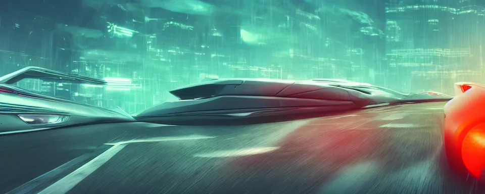 Image similar to futuristic sci - fi vehicles on roads, driving, cinematic, realistic, hd, shallow depth of field, teal and orange colour grading