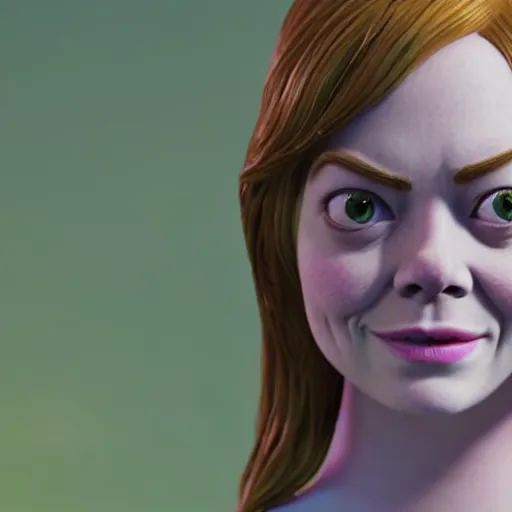 Prompt: Emma Stone as a female version of Shrek, Shrek face features, fully detailed, high quality , 4k , octane render , soft lightening , masterpiece