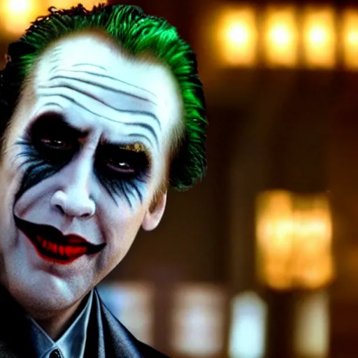 Image similar to Nicholas Cage as The Joker 8k hdr amazing lighting