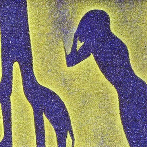 Image similar to film still of Alien painting by Georges Seurat