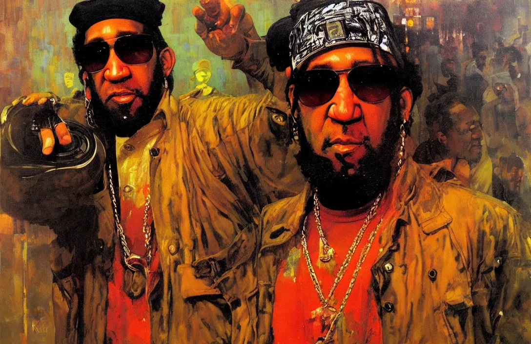 Image similar to portrait of dj kool herc!!!!!!!!!!!!!!!!!!!!!!!!!!!, detailed face, detailed painting, epic lighting, by ilya repin, phil hale and kent williams