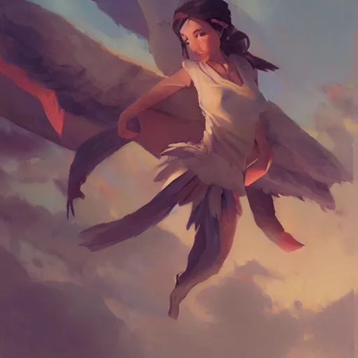 Prompt: Flying, an oil painting by Krenz Cushart, trending on Artstation