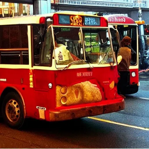 Image similar to “a bus crashes in a pizzeria”