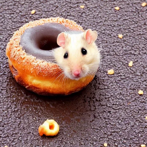 Prompt: hamster eating a donut