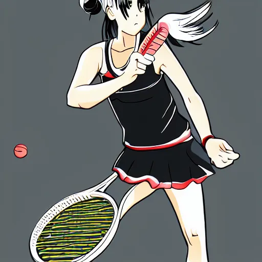 Prompt: A girl playing tennis, Japanese anime style, BREAK BACK style, drawn by KASA