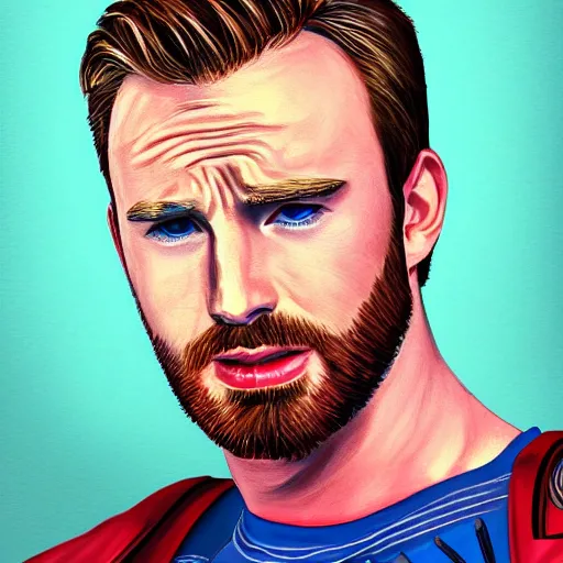 Image similar to portrait of chris evans from movie captain america, highly detailed, centered, solid color background, digital painting