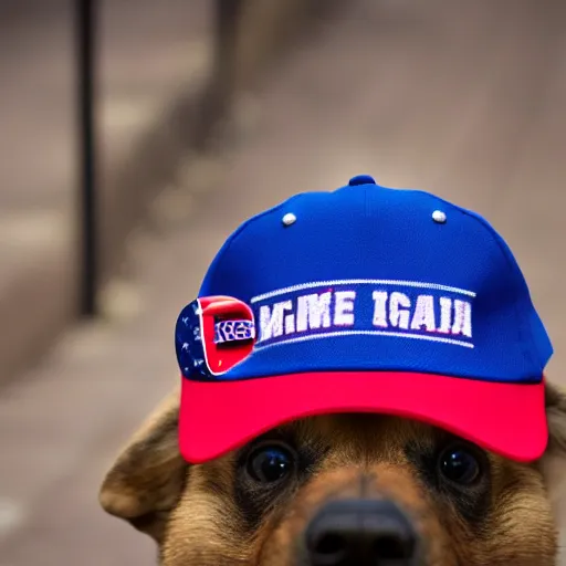 Image similar to doge wearing a make america great again cap, realistic, super detailed, wide shot, 8 k,