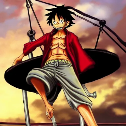 Image similar to monkey d luffy from the anime one piece on a pirate ship