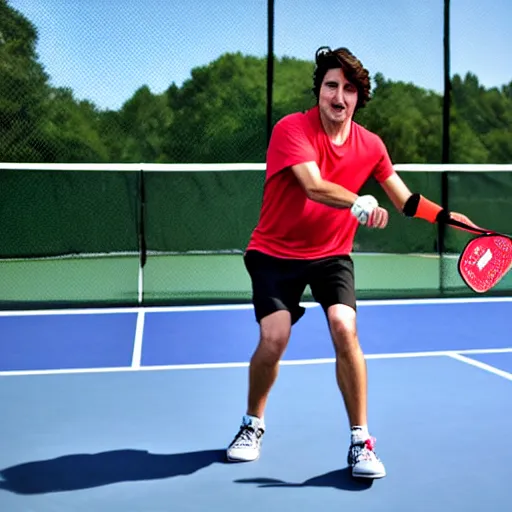 Prompt: Justin Trudeau playing pickleball, photo, 8k