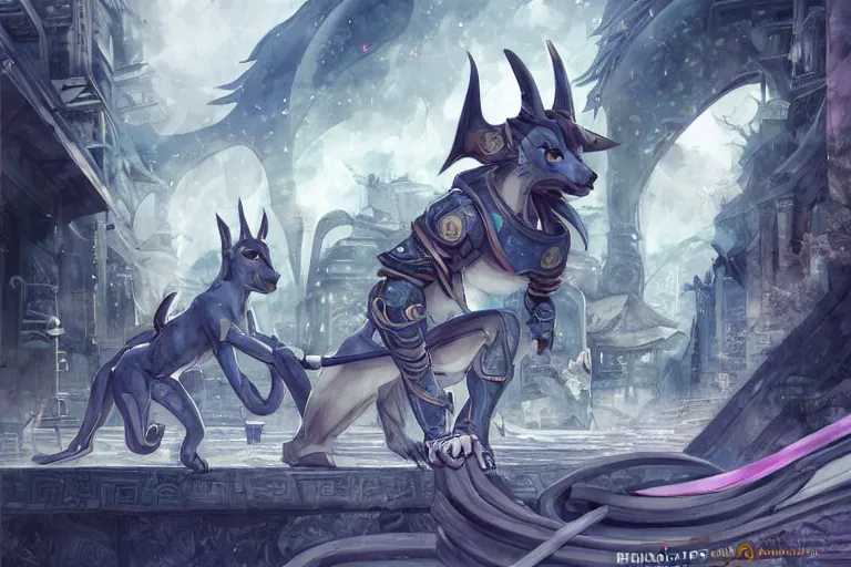 Prompt: dynamic composition, motion, ultra-detailed, incredibly detailed, a lot of details, amazing fine details and brush strokes, colorful and grayish palette, smooth, HD semirealistic anime CG concept art digital painting, watercolor oil painting of   anubis, in asian city in style of cytus and deemo, blue flame, relaxing, calm and mysterious vibes, by a Chinese artist at ArtStation, by Huang Guangjian, Fenghua Zhong, Ruan Jia, Xin Jin and Wei Chang. Realistic artwork of a Chinese videogame, gradients, gentle an harmonic grayish colors. set in half-life 2, Matrix, GITS, Blade Runner, Neotokyo Source, Syndicate(2012), dynamic composition, beautiful with eerie vibes, very inspirational, very stylish, with gradients, surrealistic, dystopia, postapocalyptic vibes, depth of field, mist, rich cinematic atmosphere, perfect digital art, mystical journey in strange world, marvel comics