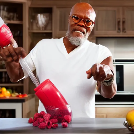 Image similar to samuel l jackson making a smoothie, professional studio photography, 4 k