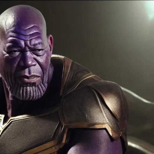 Image similar to morgan freeman as thanos, hd 4k photo