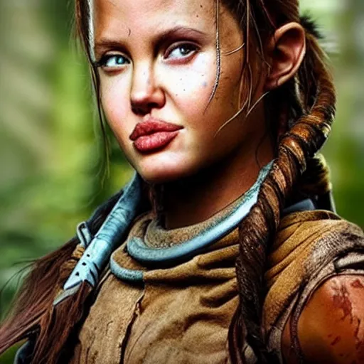 Image similar to an amazing award winning photo of angelina jolie as aloy