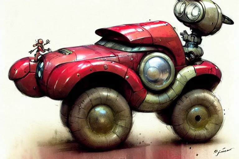 Image similar to adventurer ( ( ( ( ( 1 9 5 0 s retro future robot mouse jeep robot. muted colors. ) ) ) ) ) by jean baptiste monge!!!!!!!!!!!!!!!!!!!!!!!!! chrome red