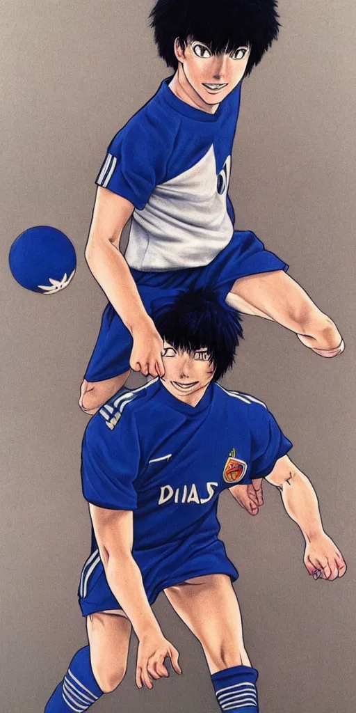 Image similar to captain tsubasa in real life, hyperrealism, photography, posing