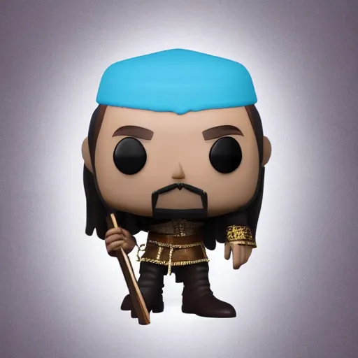 Image similar to a funko pop of vlad the impaler. vray render. pastel colour background