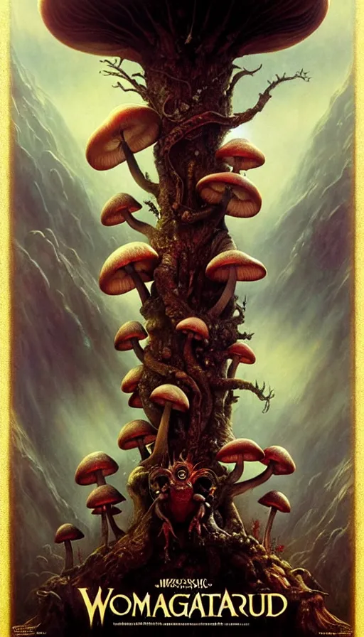 Image similar to exquisite imaginative imposing weird creature movie poster art humanoid hype realistic mushroom movie art by : : weta studio tom bagshaw james jean frank frazetta