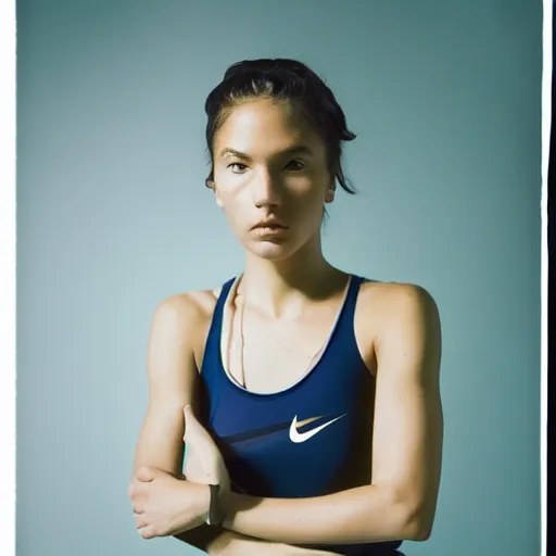 Image similar to realistic photoshoot for a new nike lookbook, color film photography, portrait of a beautiful person, in style of Addy Campbell, 35mm, graflex