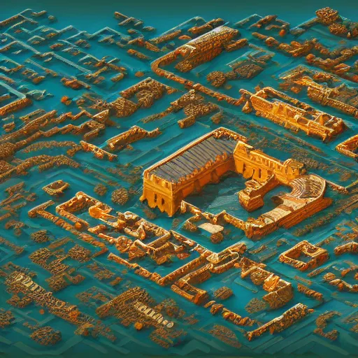 Image similar to a hyper detailed isometric aerial vector view of an ancient kingdom by madmaraca, concept art, level design, highly detailed, 8k wallpaper