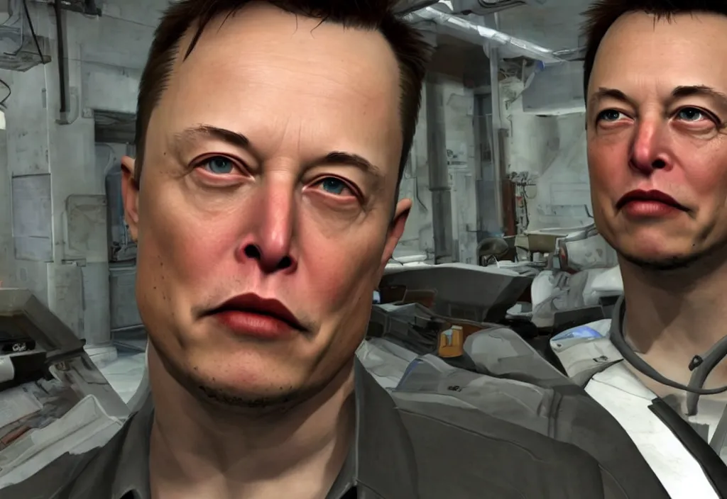 Image similar to elon musk in half life, elon musk in the video game half life, gameplay screenshot, close up, 3 d rendering. unreal engine. amazing likeness. very detailed.