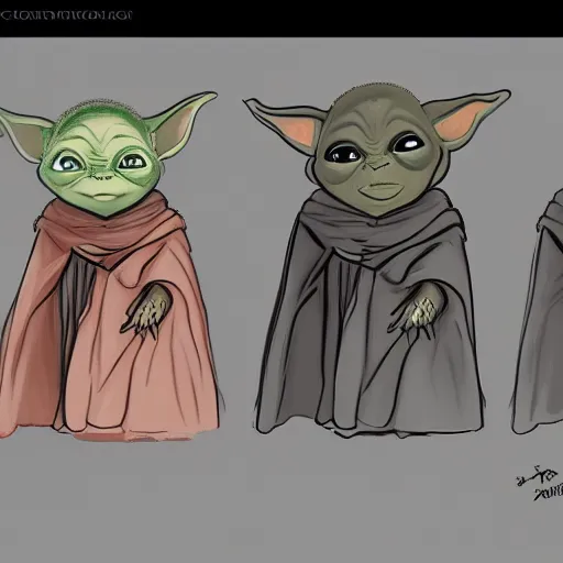 Prompt: Concept art of Baby Yoda in sith robes