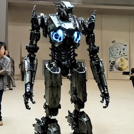 Image similar to cinematic still in real steel movie and westworld and pacific rim movie, one slim full body ornate intricate humanoid mega mech by fujioka kenki and by mamoru nagano