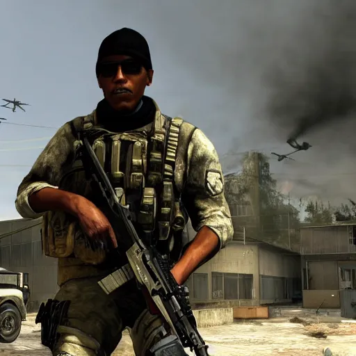 Prompt: screenshot of obama in call of duty modern warfare 2, good graphic, highly detailed, rtx engine, nvidia geforce