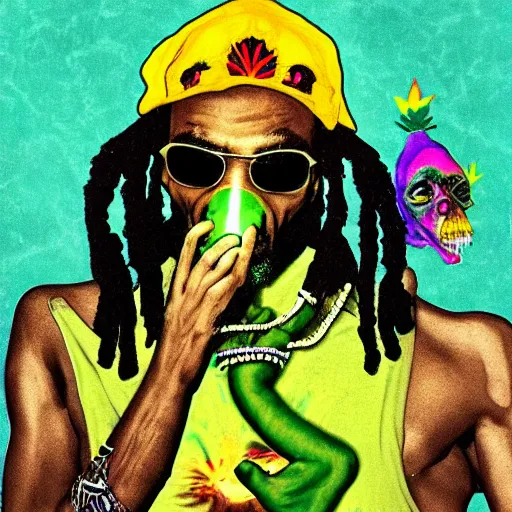 Image similar to alien smoking weed and getting high with snoop dogg, raggae art, # 4 2 0, # smokeweedeveryday, rasta