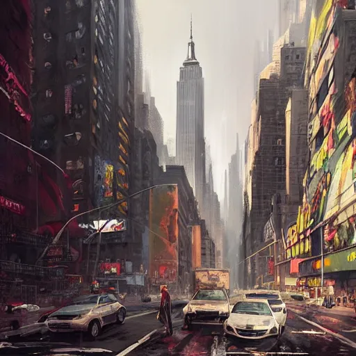 Image similar to new york city, style game square enix, trending on artstation, painted by greg rutkowski, render with game the last of us parte ii details