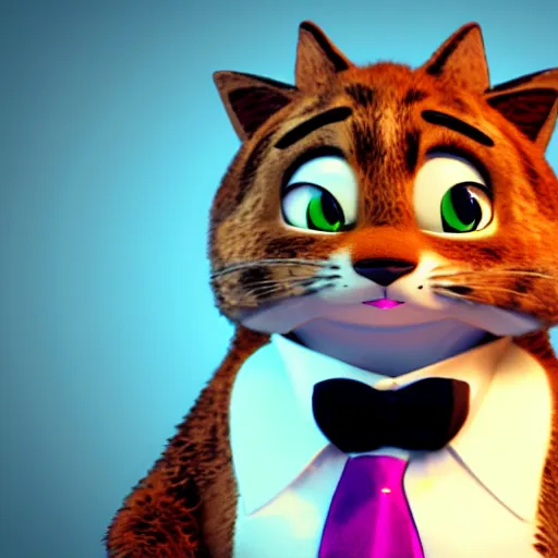 Prompt: portrait, 3d render , anthropomorphic cat, wearing a Pink tux, in the style of Zootopia