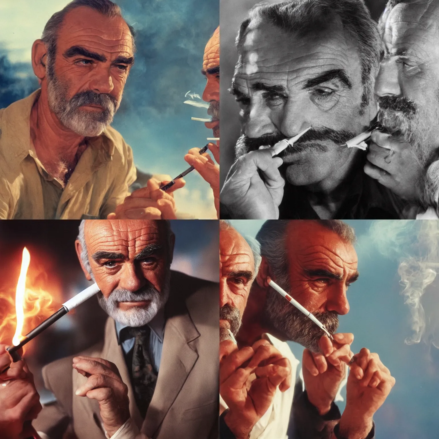 Prompt: Sean Connery smoking a joint, vivid colors, trending on artstation, cinematic