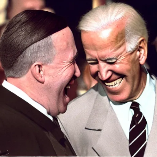 Image similar to “Very photorealistic photo of Hitler and Joe Biden laughing together, award-winning details”