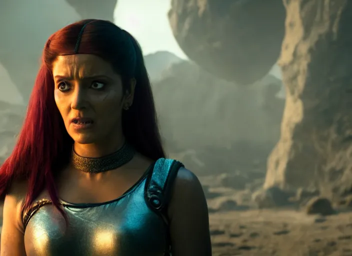 Image similar to film still of leela with a ponytail in the new scifi movie, 4 k