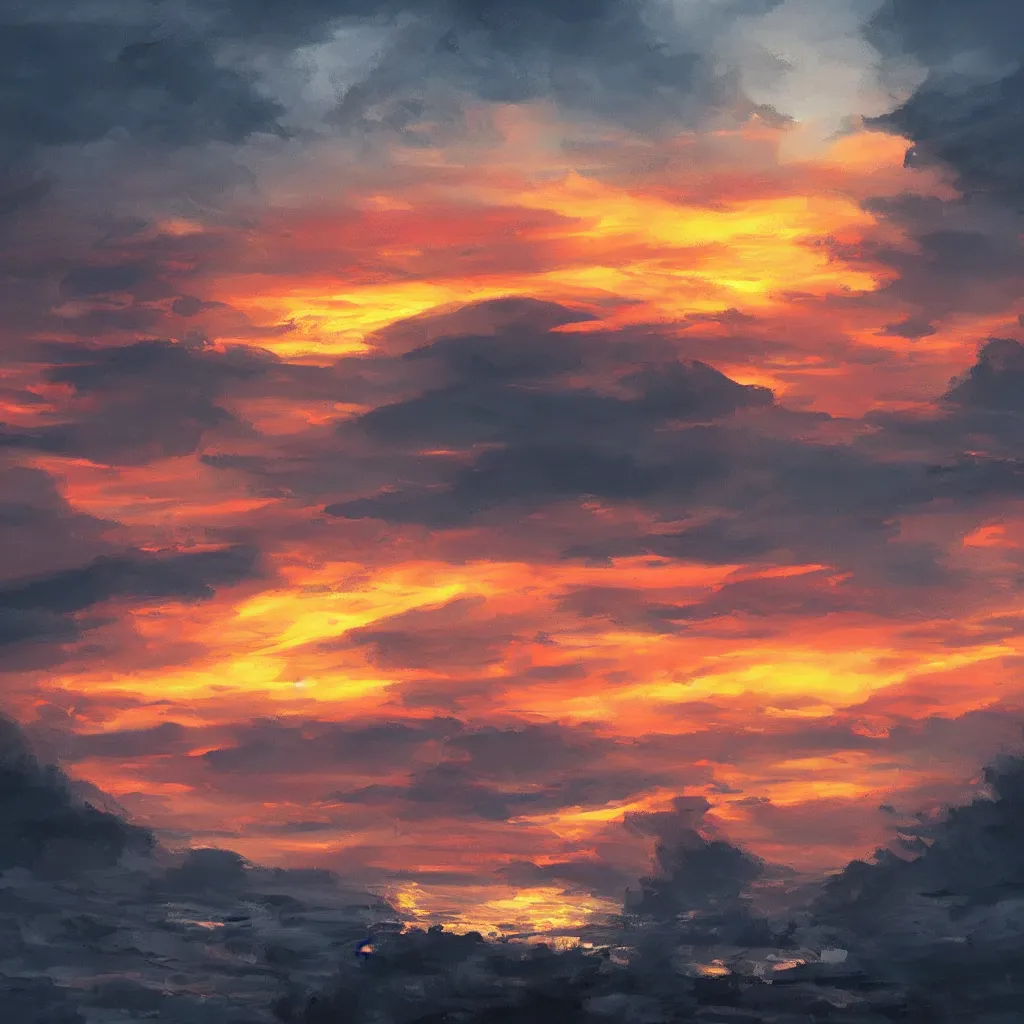 Prompt: a beautiful and dramatic sunset infected by night, trending on artstation