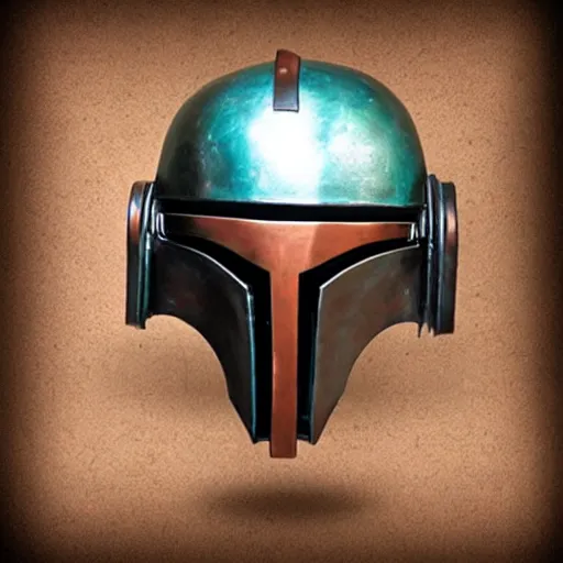 Image similar to a steampunk mandalorian helmet