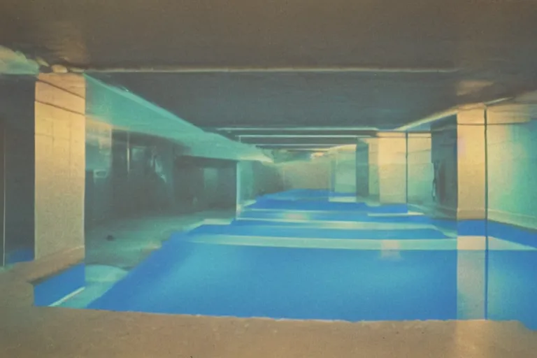 KREA - Creepy, Eerie photo of a liminal space room with large pool filled  with water, backrooms, 4K