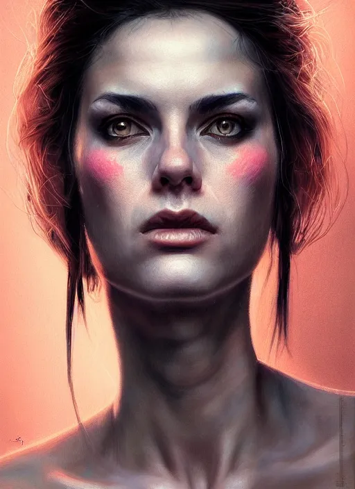 Prompt: a detailed painted portrait of an 9 0's era female rock musician by artist hadi karimi, wlop, artgerm, greg rutkowski, mischievous facial expression, dramatic lowkey studio lighting, accurate skin textures, hyperrealism, aesthetically pleasing and harmonious vintage colors