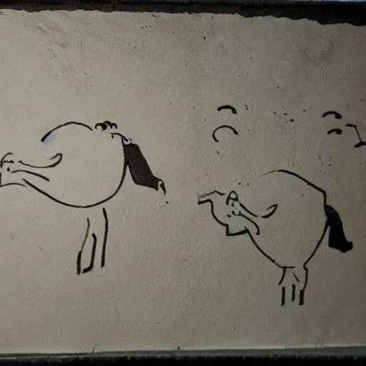 Image similar to the moomins, prehistoric cave painting